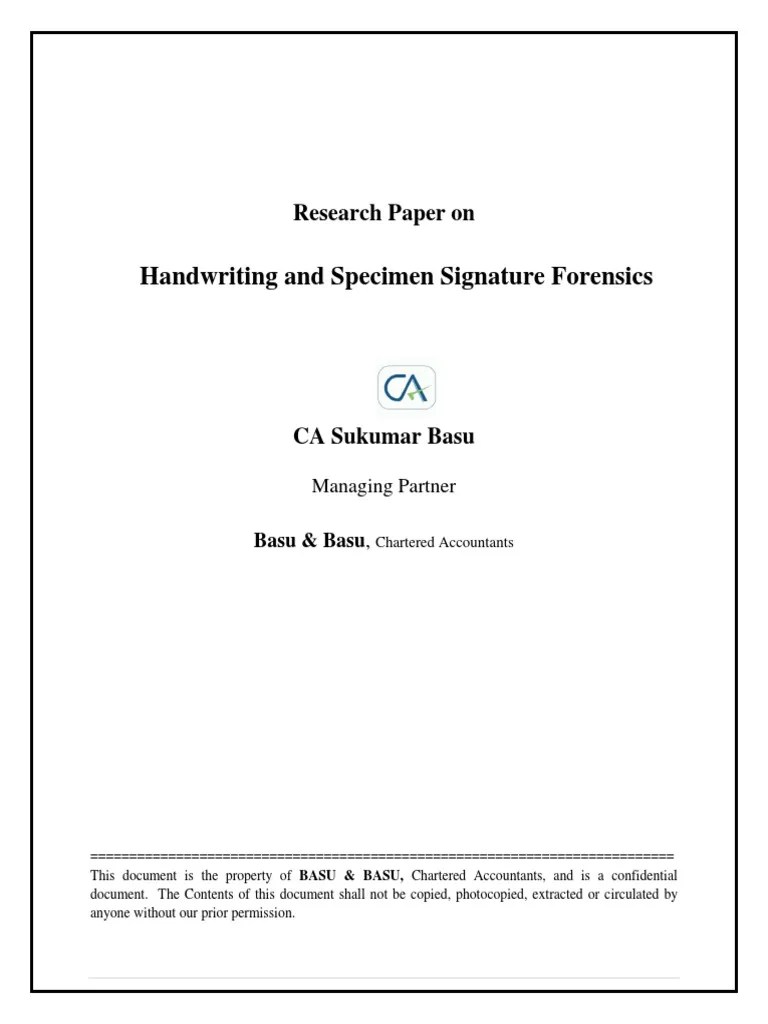 Research Paper on handwriting and specimen signature forensics
