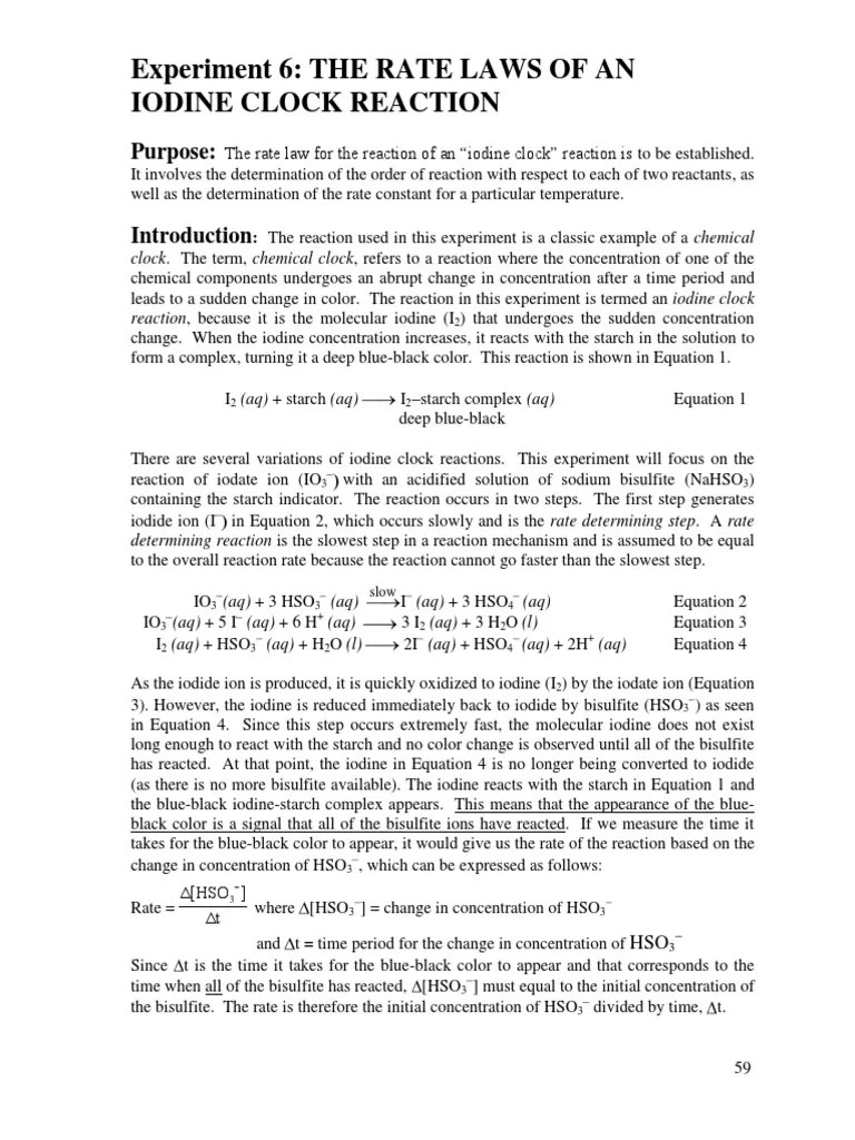 The Rate Laws of An Iodine Clock Reaction PDF Reaction Rate