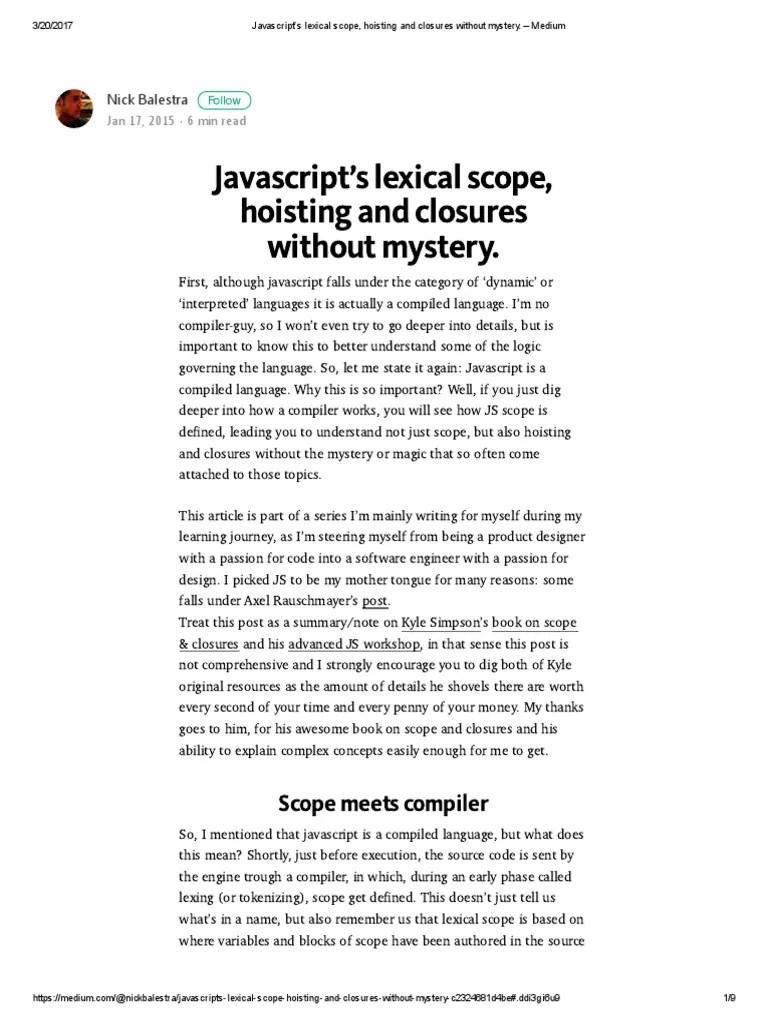 Javascript's Lexical Scope, Hoisting and Closures Without Mystery PDF