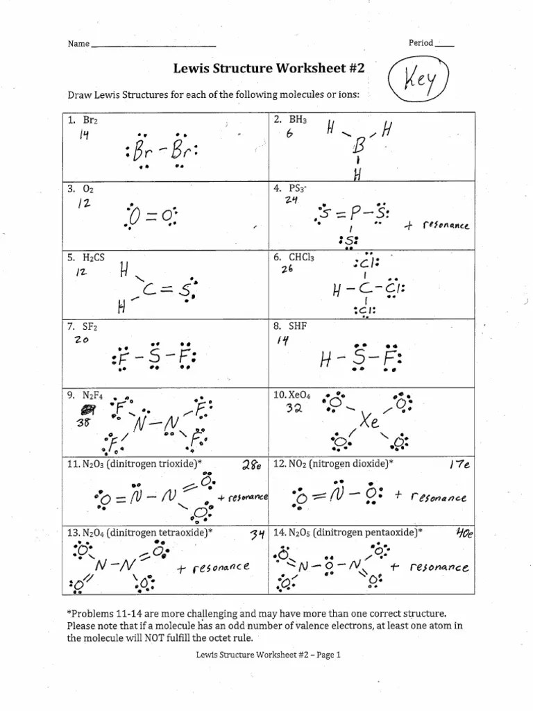 ChemE Lewis Structure Worksheet 2 Answers