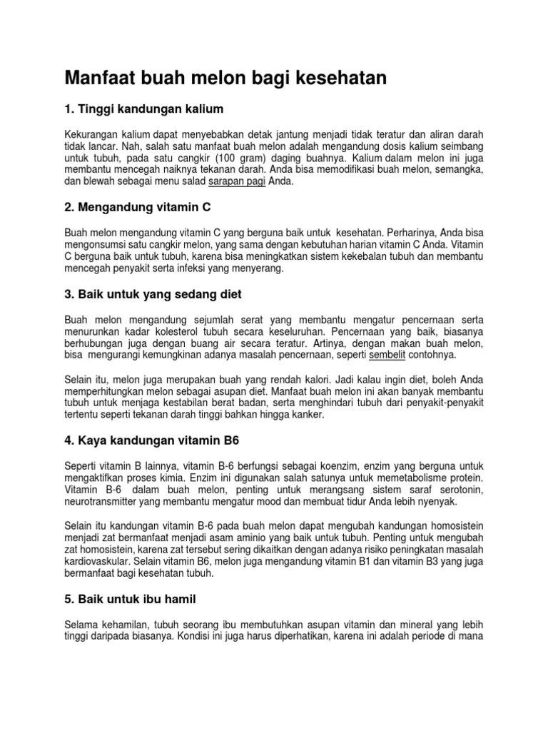 Manfaat Buah Melon Bagi Kesehatan | PDF