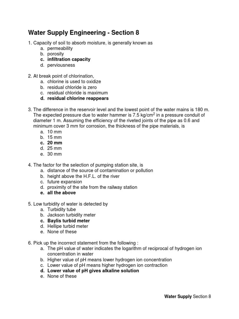 Water Supply Engineering Section 8 PDF Ph Water