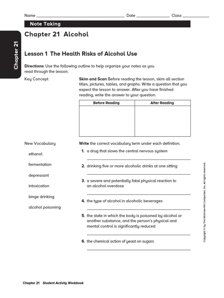 Alcohol Lesson 1 NoteTaking PDF PDF Alcoholic Drinks Alcohol