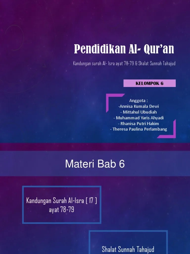 PAQ - Kandungan Q.S. Al-Isra Ayat 78-79 &amp; Shalat Sunnah Tahajud K6 | PDF