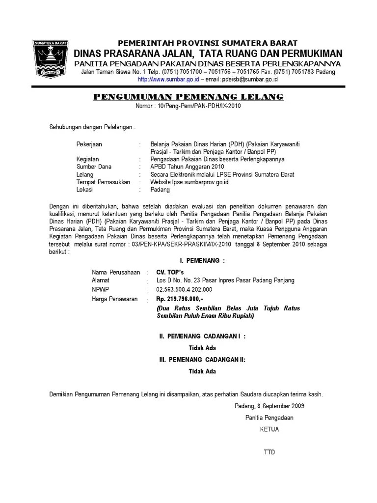 Pengumuman Pemenang PDH | PDF