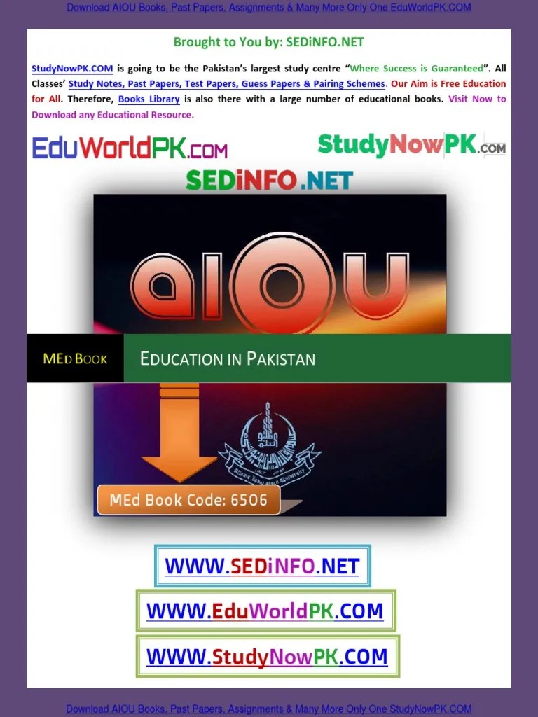AIOU MEd Book Code 6506 Education in Pakistan Part 2