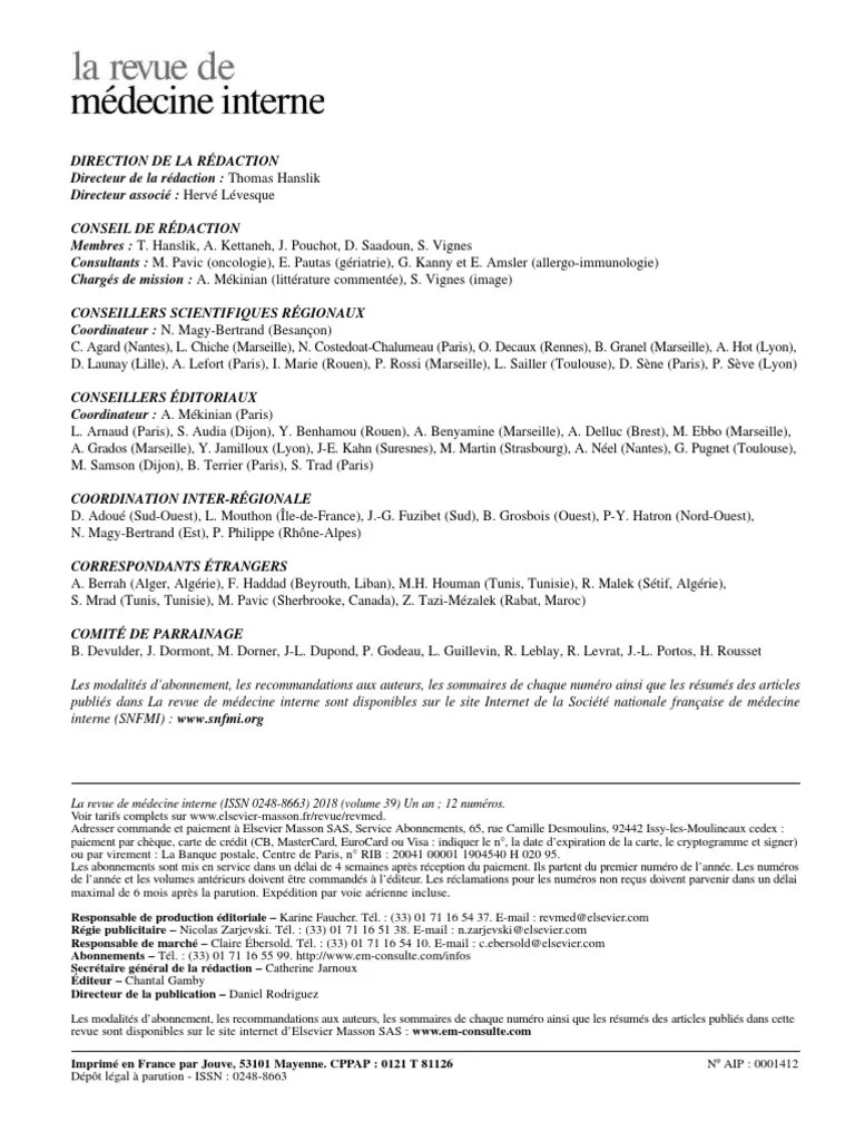 La Revue de Médecine Interne Janvier 2018 Compétence