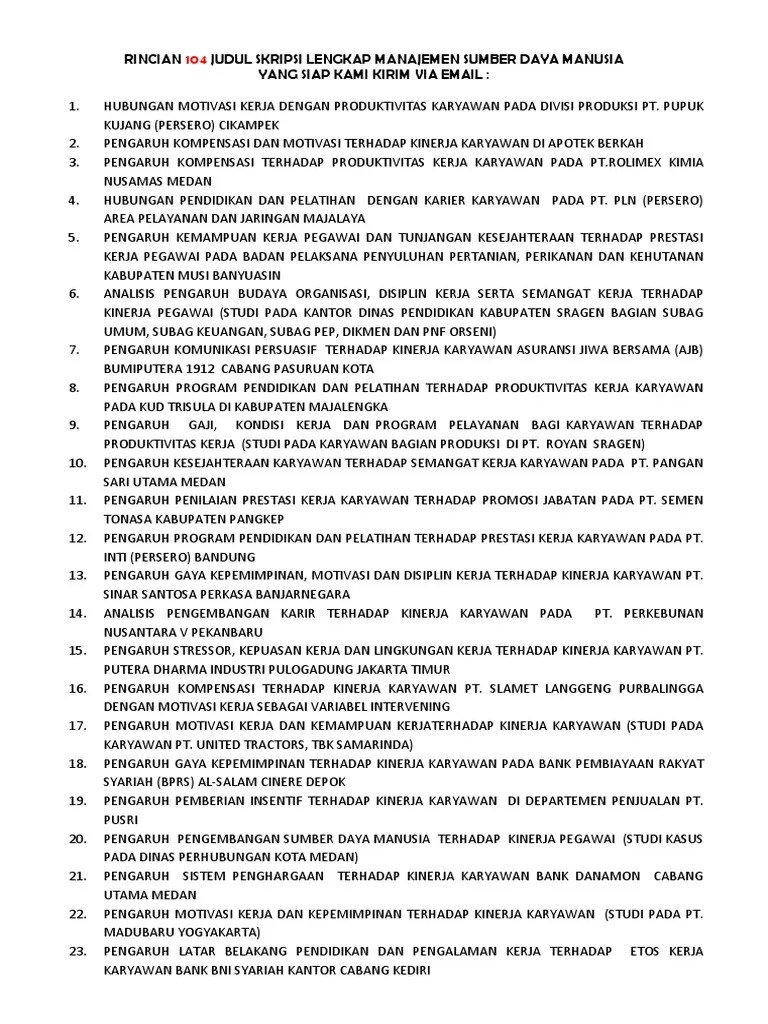 Rincian 104 Contoh Judul Skripsi Manajemen Sdm | Pdf
