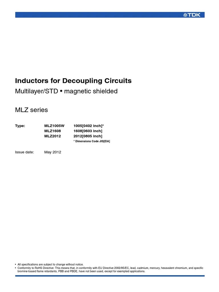 Datasheet Inductors For Decoupling Circuits PDF Inductor