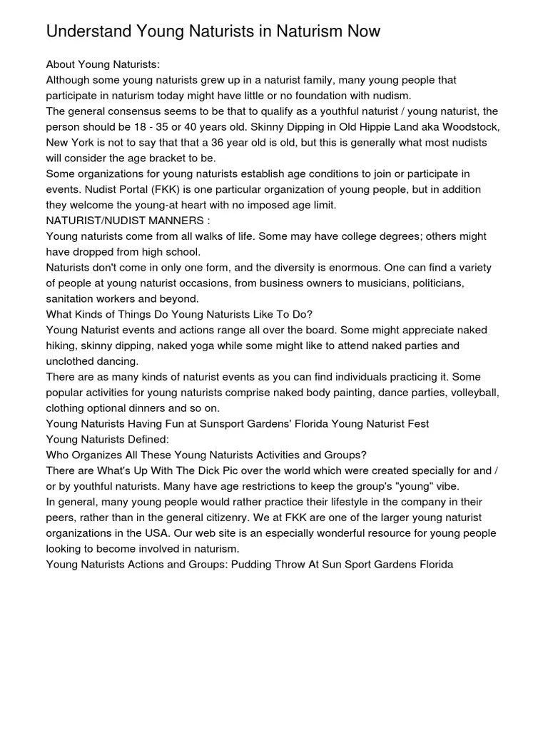 Understanding Young Naturists Today PDF Naturism Public Nudity