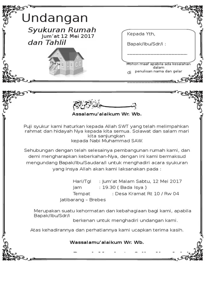 Contoh Surat Undangan Syukuran Rumah Baru | PDF