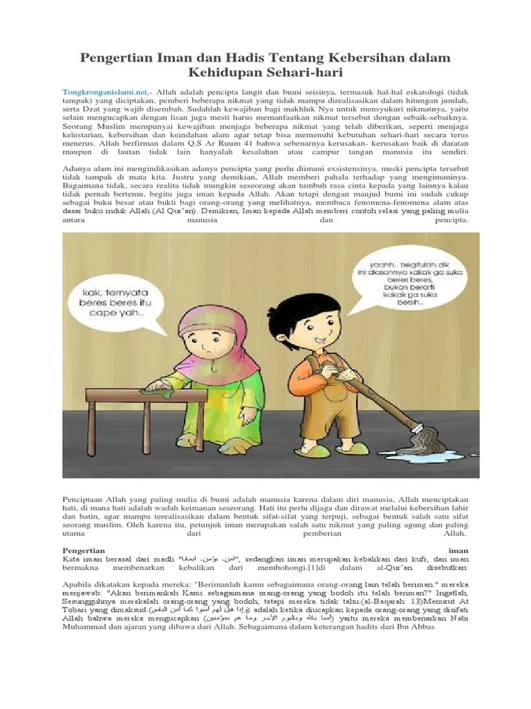 Pengertian Iman Dan Hadis Tentang Kebersihan Dalam Kehidupan Sehari | PDF
