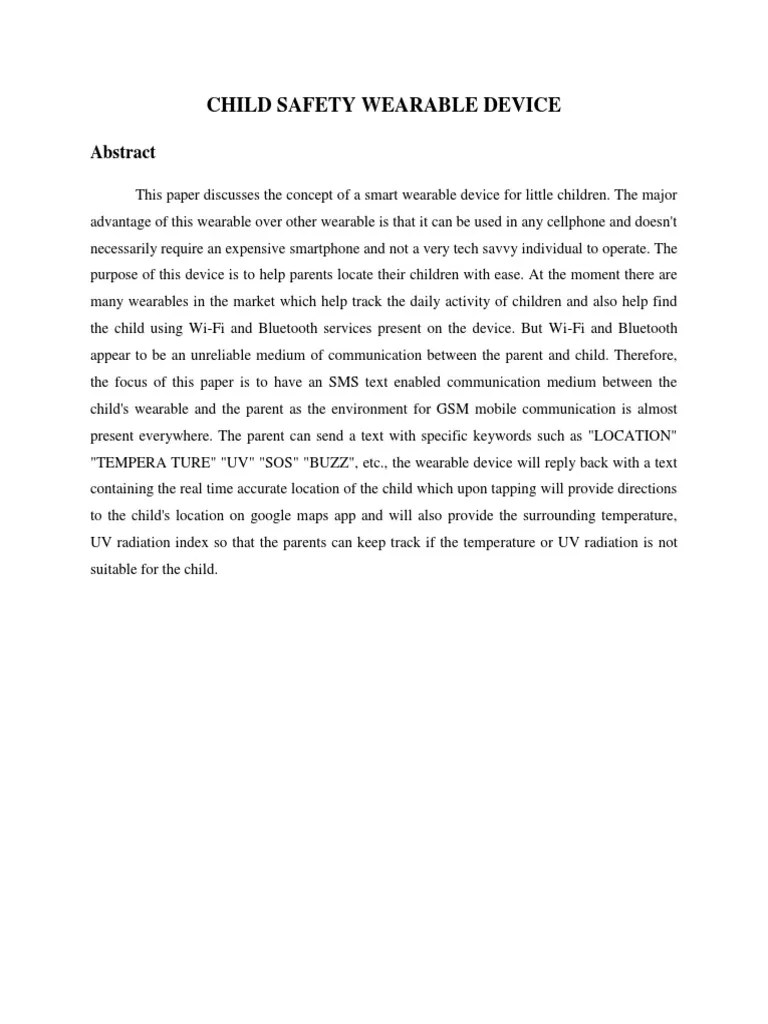 Child Safety Wearable Device PDF Arduino Wearable Technology