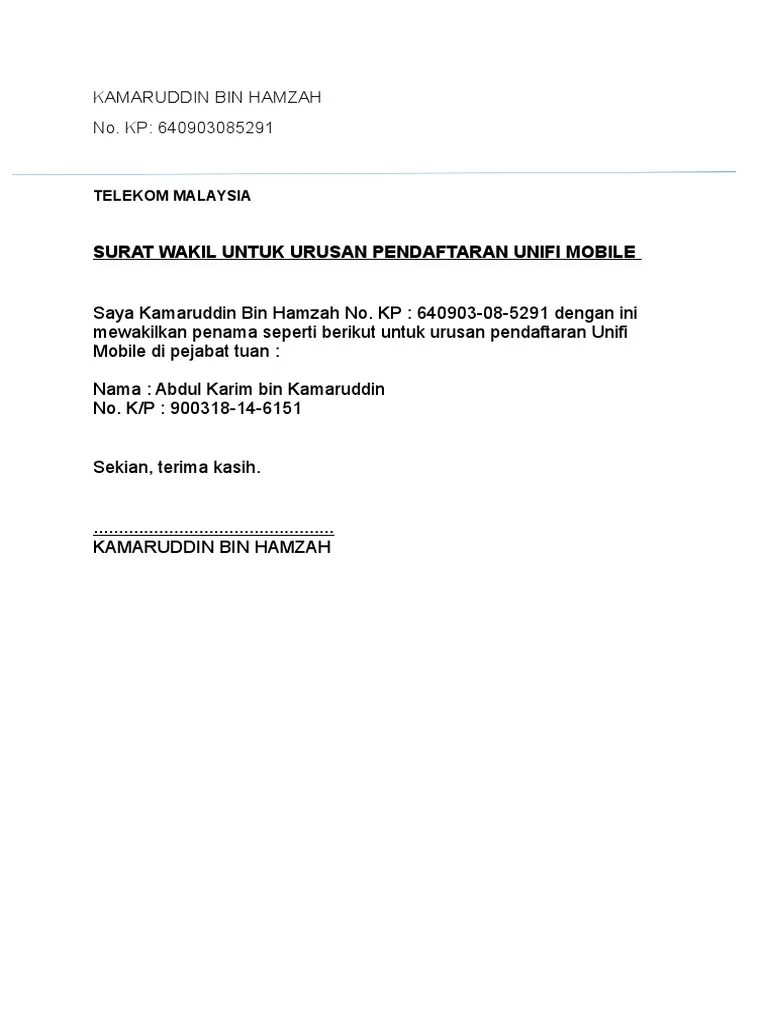 Contoh Surat Wakil Khdn Tuan Kebenaran Kepada Wakil Untuk Mengambil Dokumen Merujuk Kepada Perkara Di Atas Saya Seperti Nama Dan Alamat Di Atas Tidak Dapat Hadir Untuk Mengambil Dokumen Geran Perakuan Pendaftaran