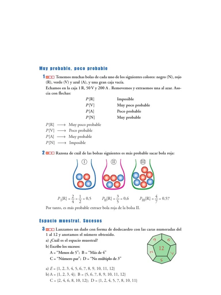 Matematicas Resueltos (Soluciones) Azar y Probabilidad 3º ESO