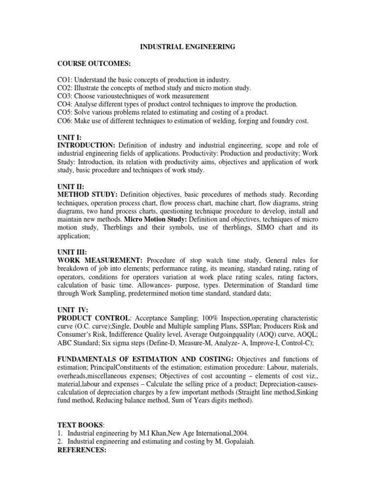 Industrial Engineering Syllabus PDF Business