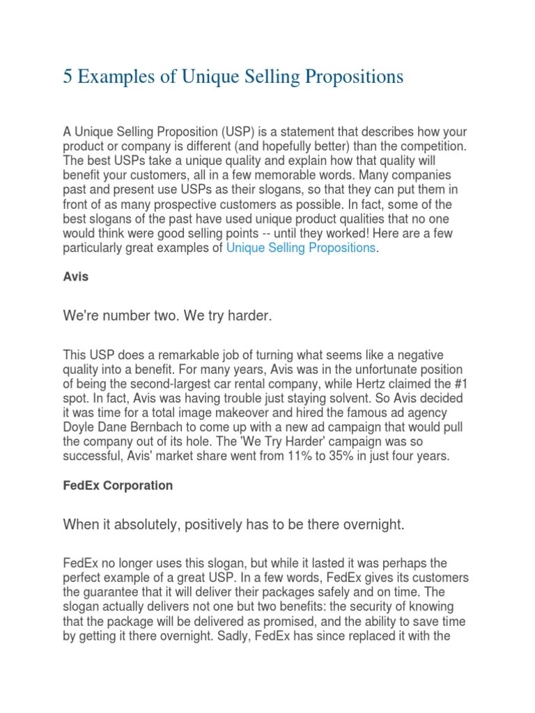 5 Examples of Unique Selling Propositions PDF Brand Advertising