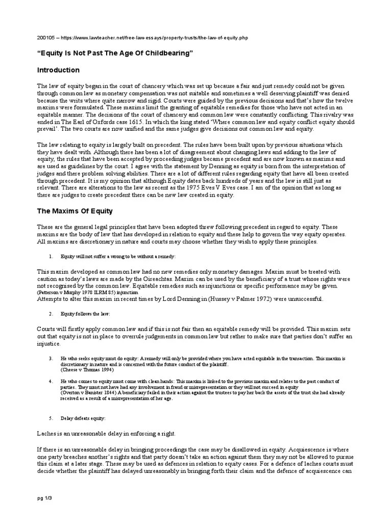 Laws of Equity PDF Equity (Law) Laches (Equity)