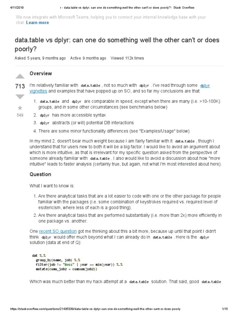 Data Table Vs Dplyr PDF PDF Subroutine Application Programming Interface