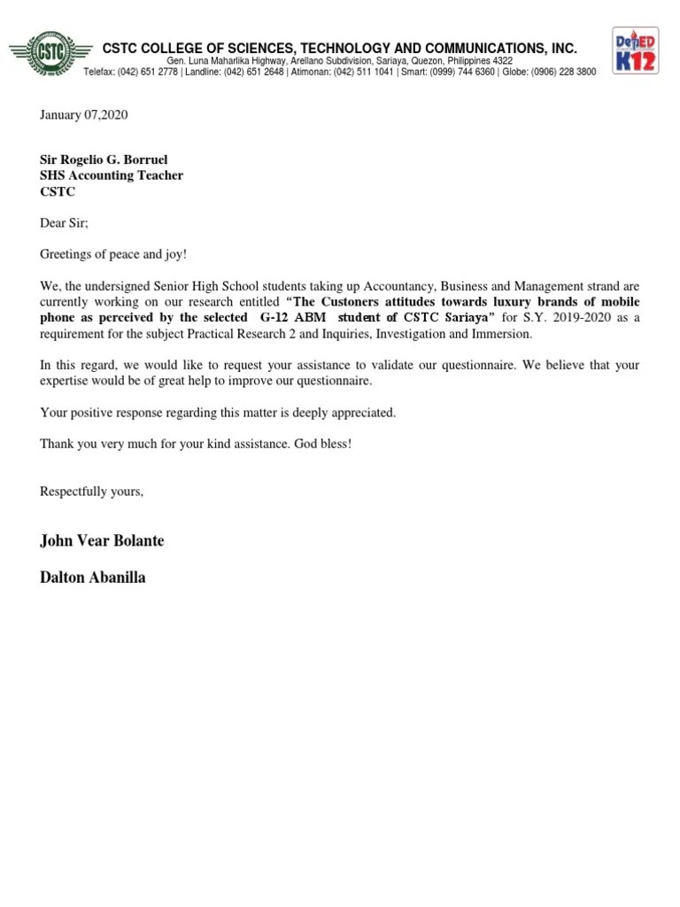 Sample Letter For Validators PDF