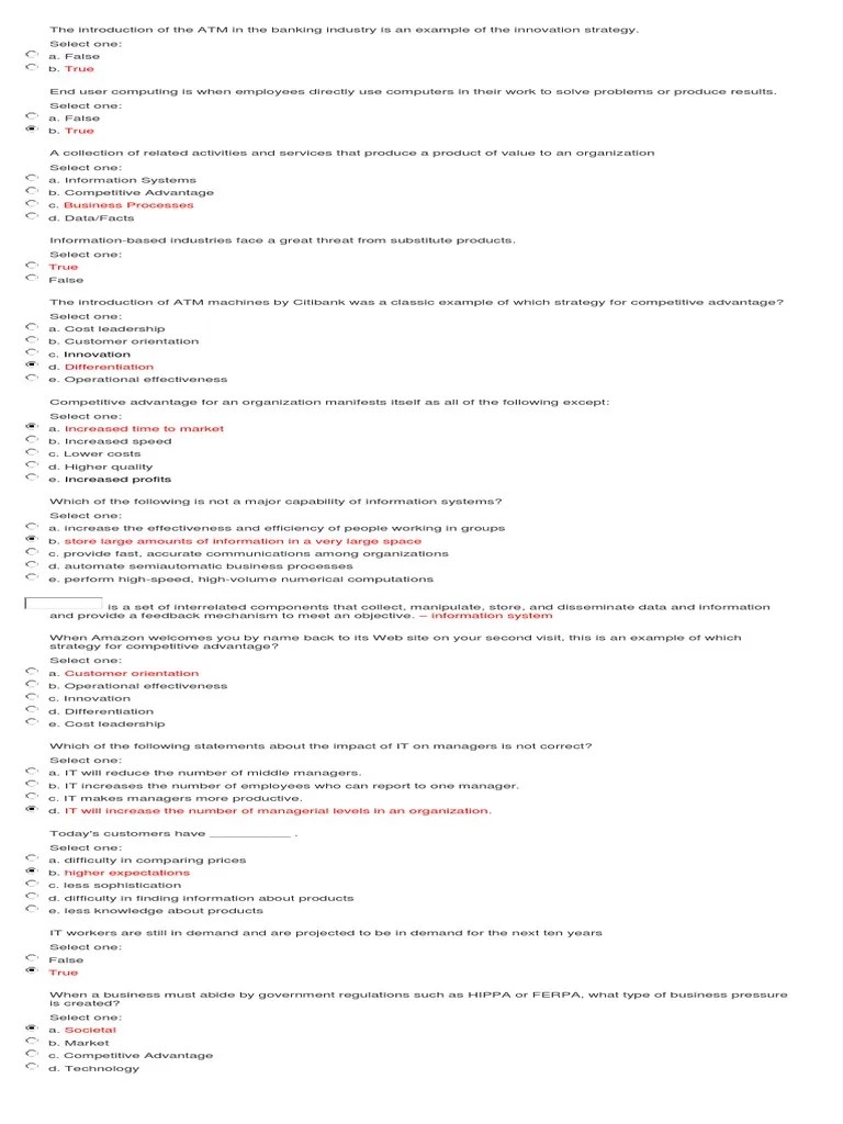 COMP111 (Introduction To Information System) Q1 ANSWER KEY | PDF