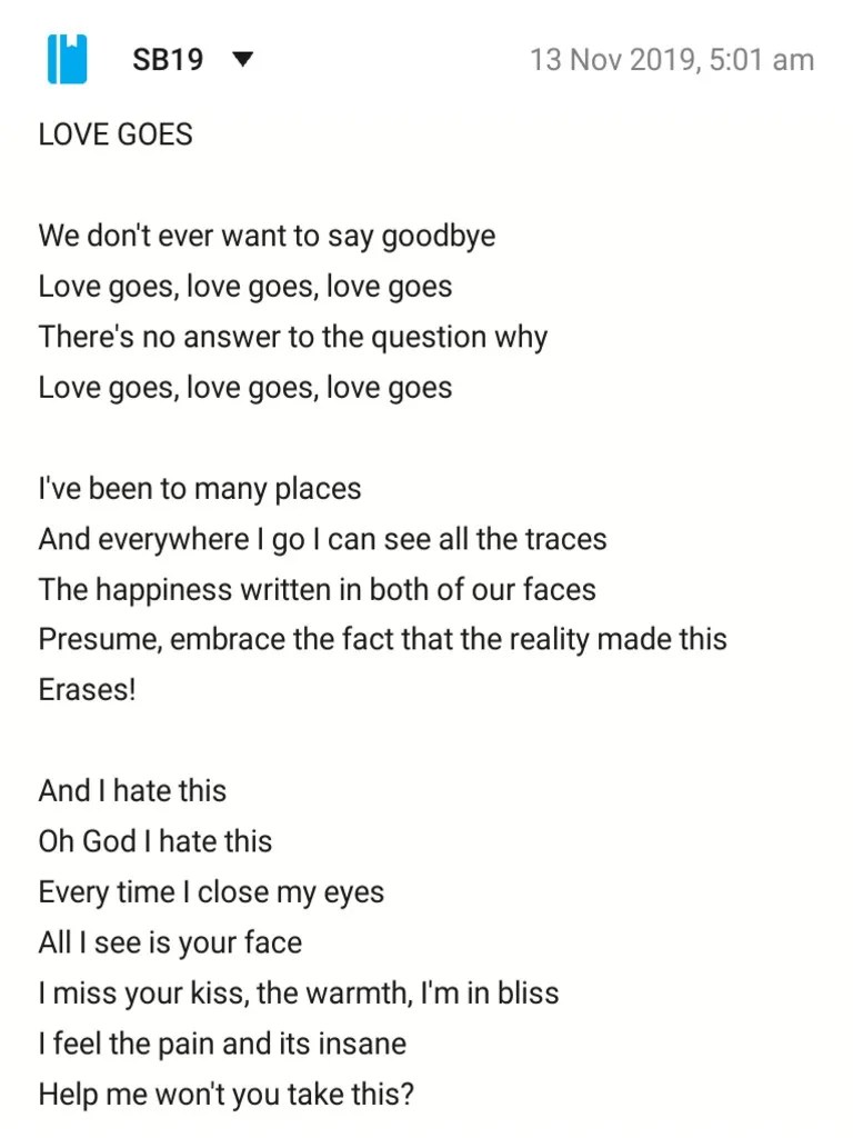 SB19 Love Goes Lyrics PDF
