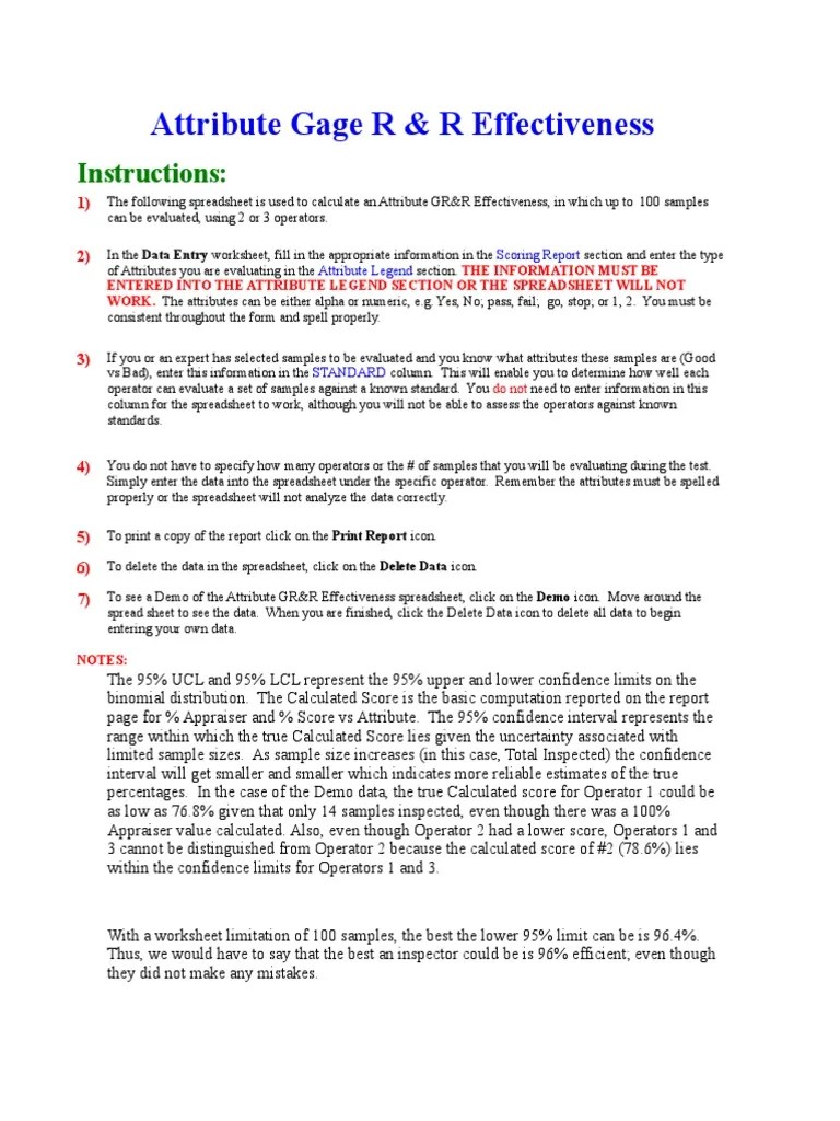 Assessing Attribute Gage R&R Effectiveness An Analysis of Consistency