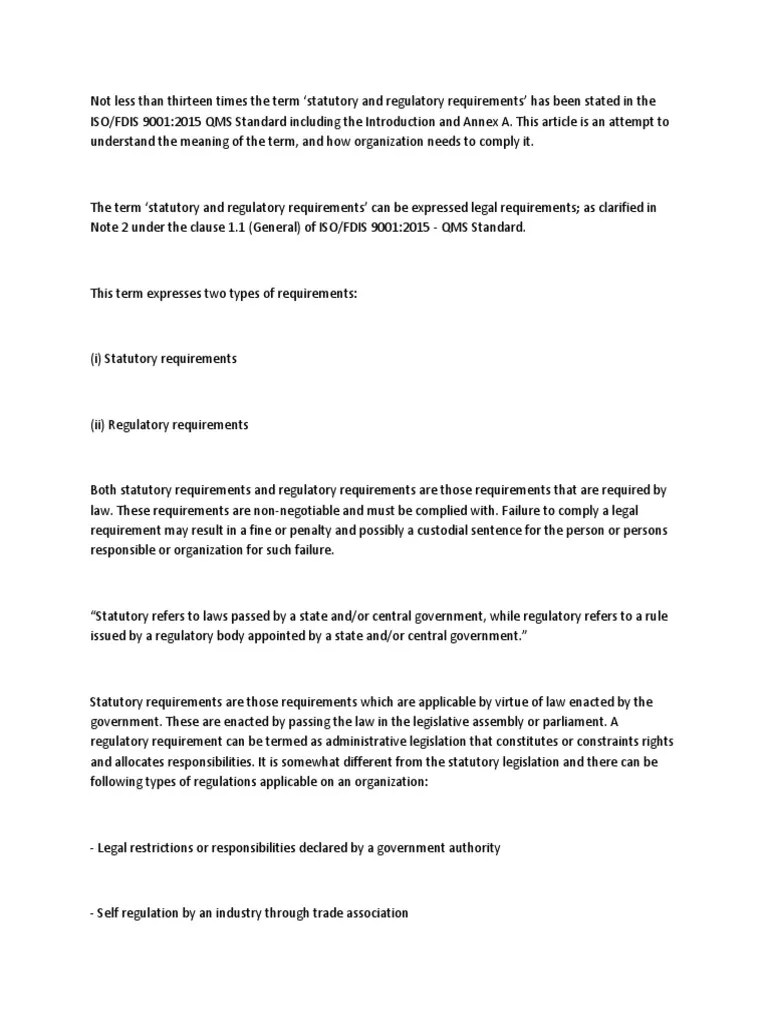 Statutory & Regulatory Requirements Download Free PDF Quality