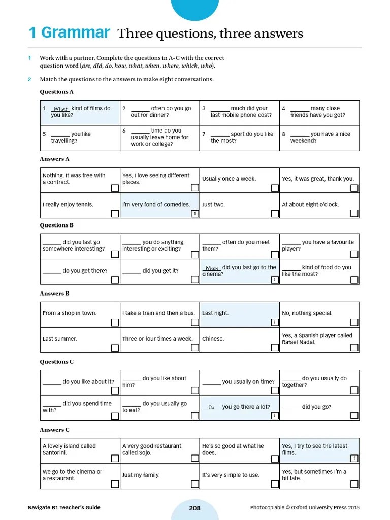 Navigate B1. Grammar Worksheet. PDF