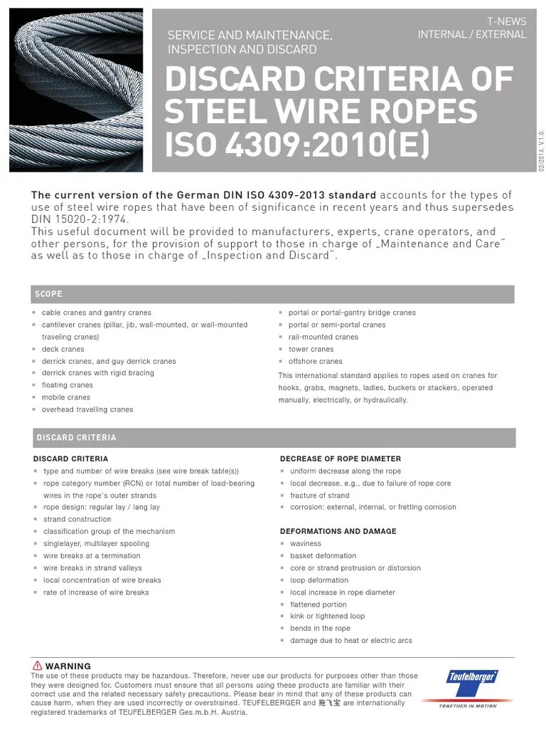 Steel Wire Ropes Discard Criteria ISO 43092010 1 PDF Crane