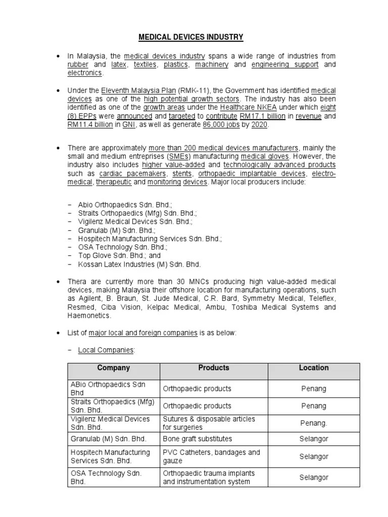 Medical Devices Industry PDF Medical Device Medical Equipment
