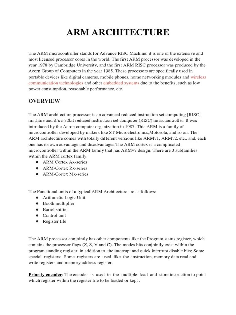 Arm Architecture PDF Arm Architecture Central Processing Unit