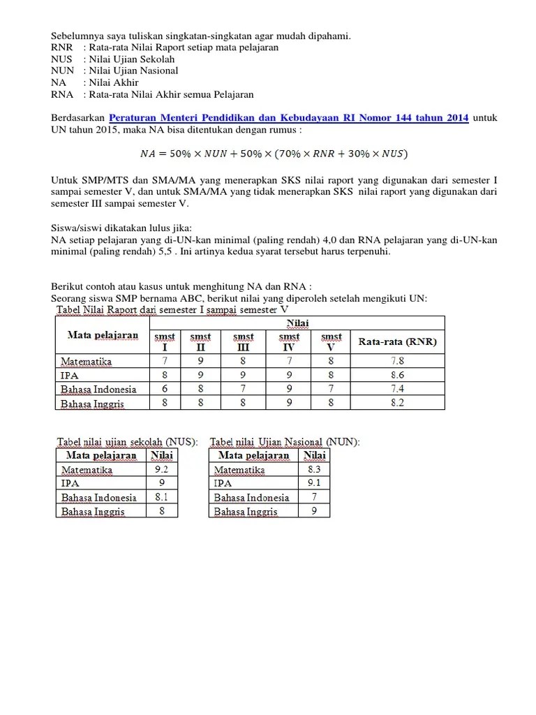 Rumus Penghitungan Nilai Akhir Un | PDF