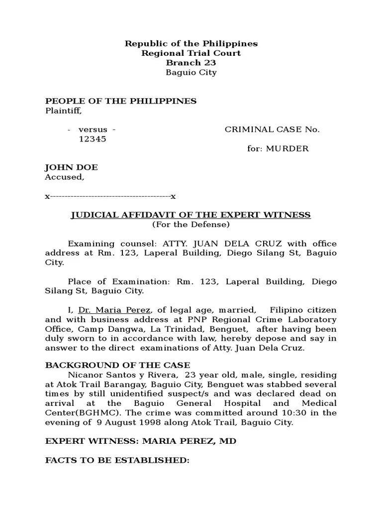 Judicial Affidavit of Expert Witness Affidavit Bleeding