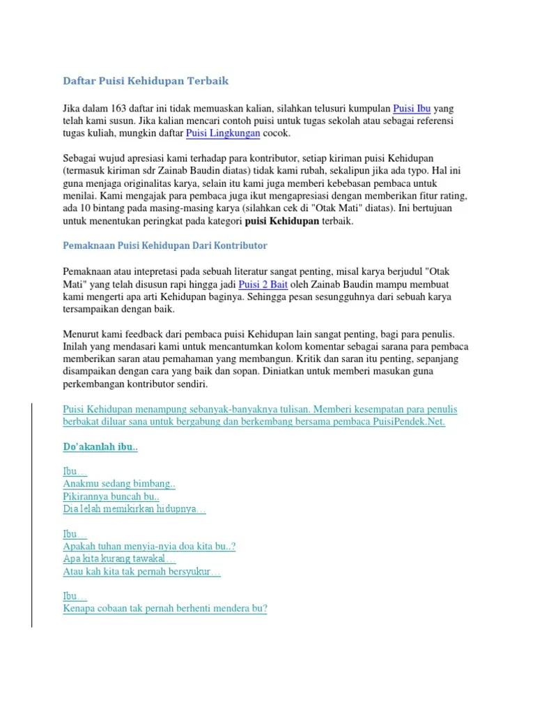 Daftar Puisi Kehidupan Terbaik | PDF