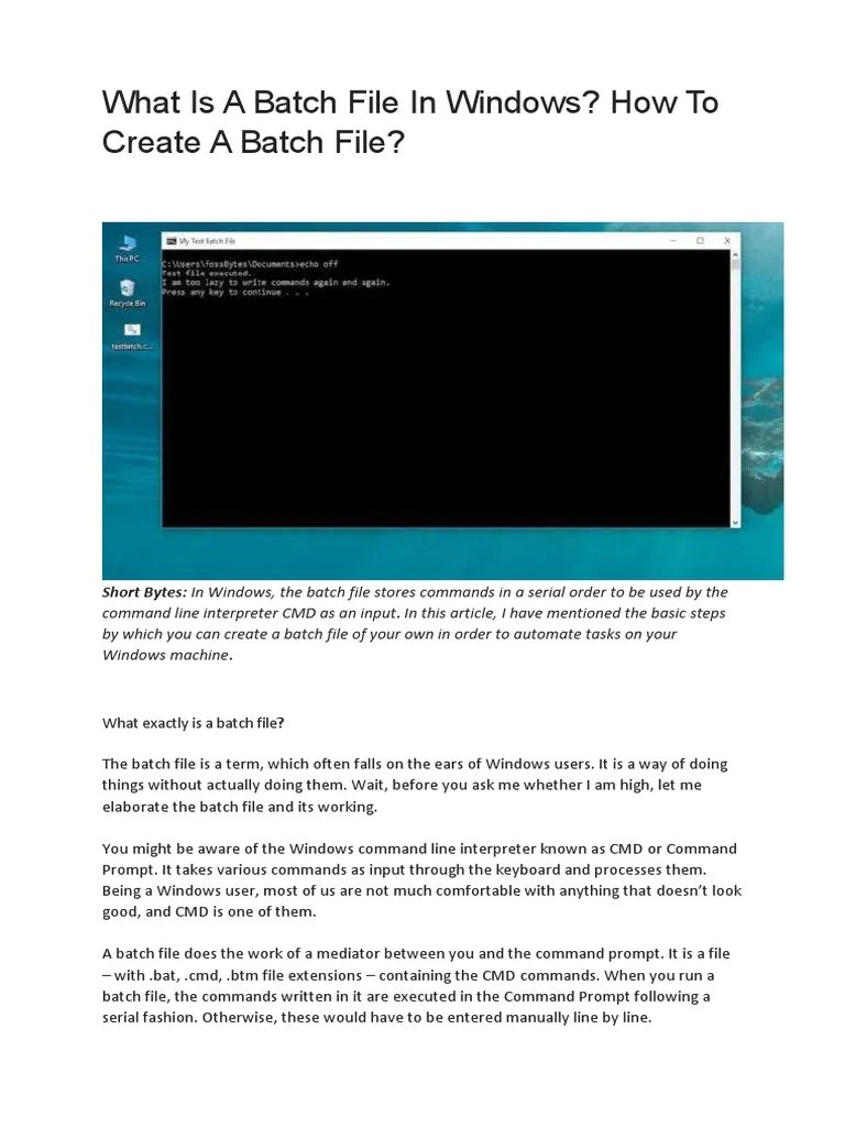 Creating Batch Files PDF Command Line Interface Computer File