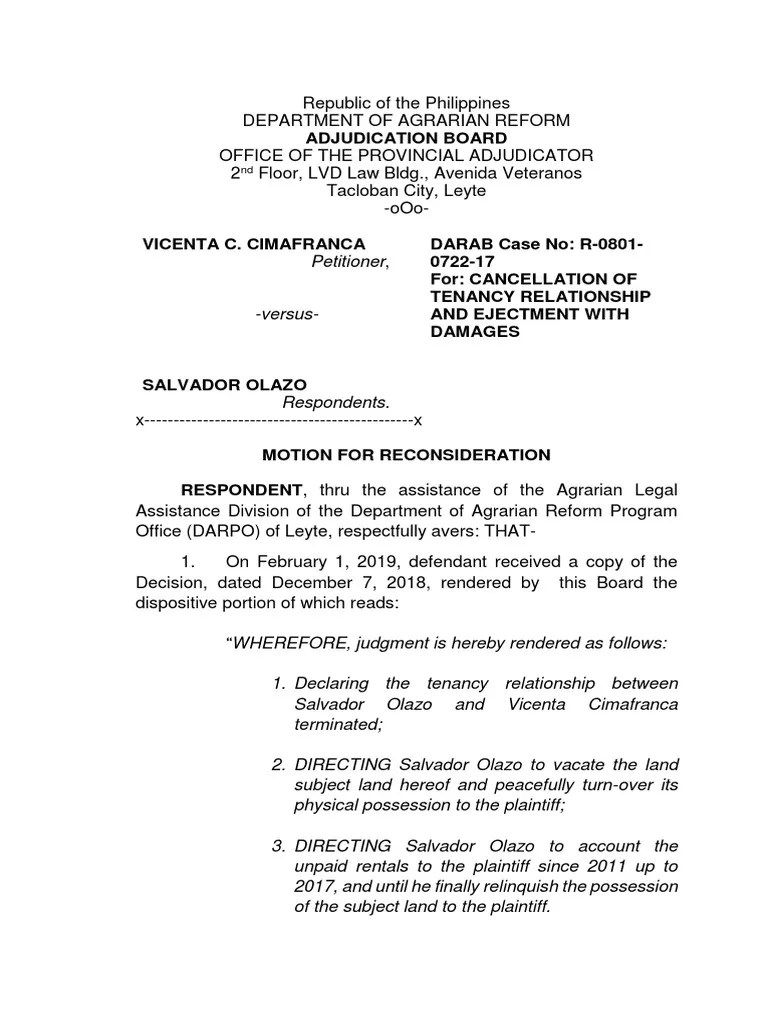 Motion For Reconsideration PDF Lease Leasehold Estate