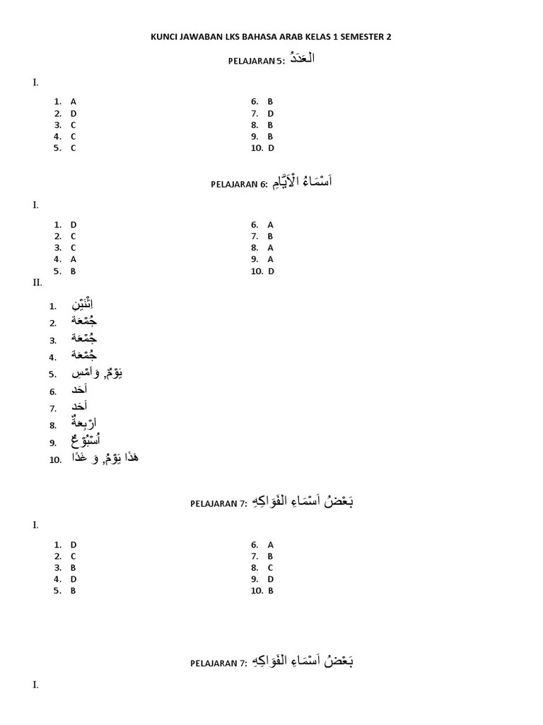 Soal revisi kumpulan soal revisi terbaru. Kunci Jawaban Lks Bahasa Arab Kelas 1 Semester 2