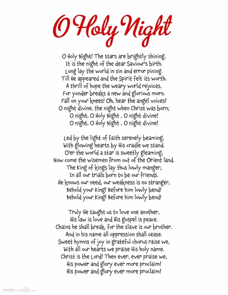 Oh Holy Night Lyrics Printable