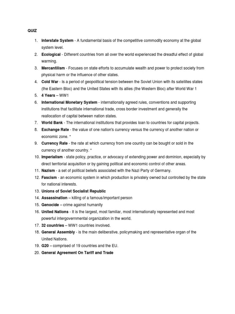 Ge4 Quiz Answer Key | PDF | Nation State | Eastern Bloc