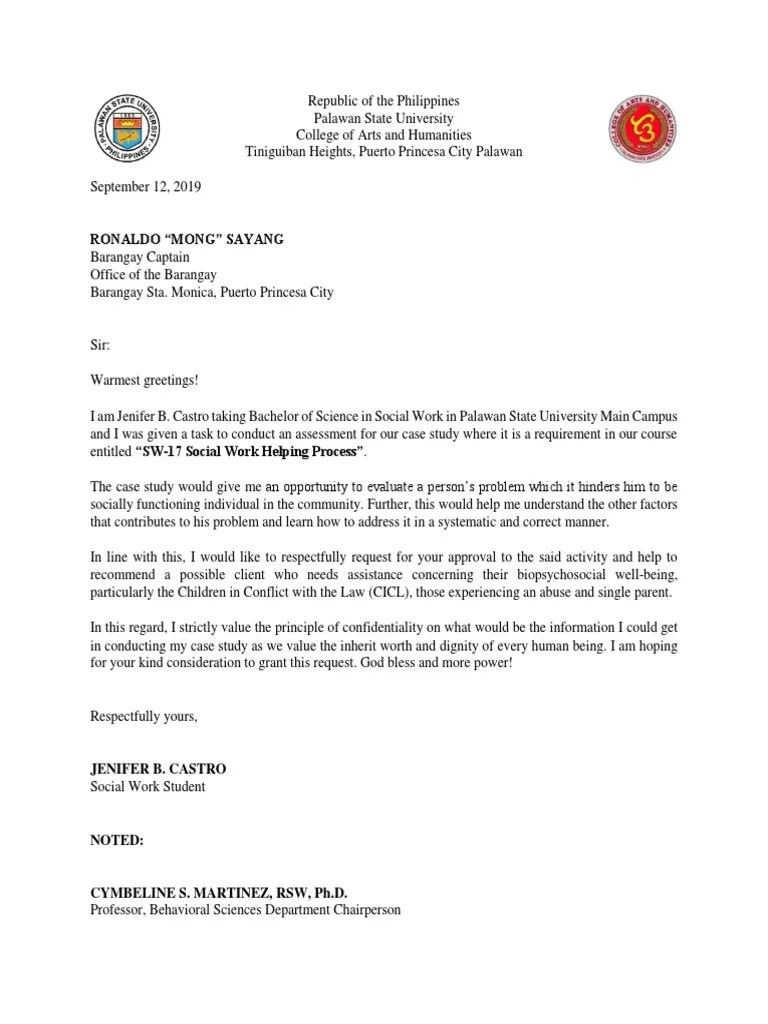 Letter For Barangay Sample PDF Social Work Dignity