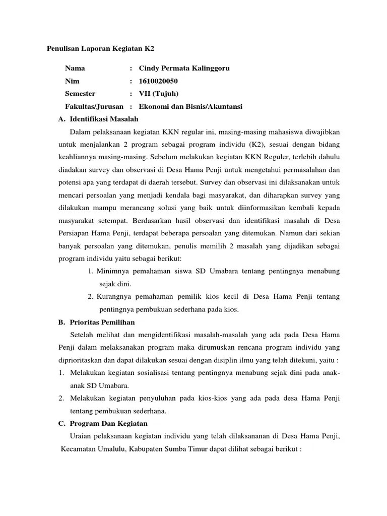 Laporan KKN Program Individu Cindy | PDF