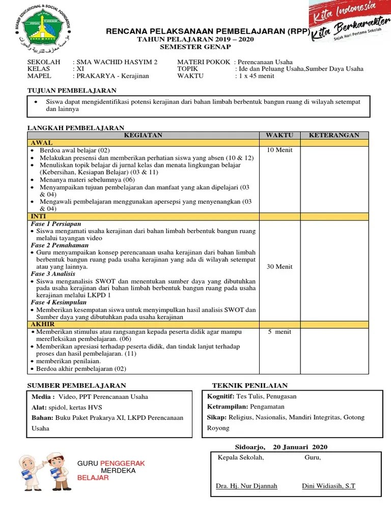 RPP Kerajinan XI Versi Merdeka Belajar | PDF