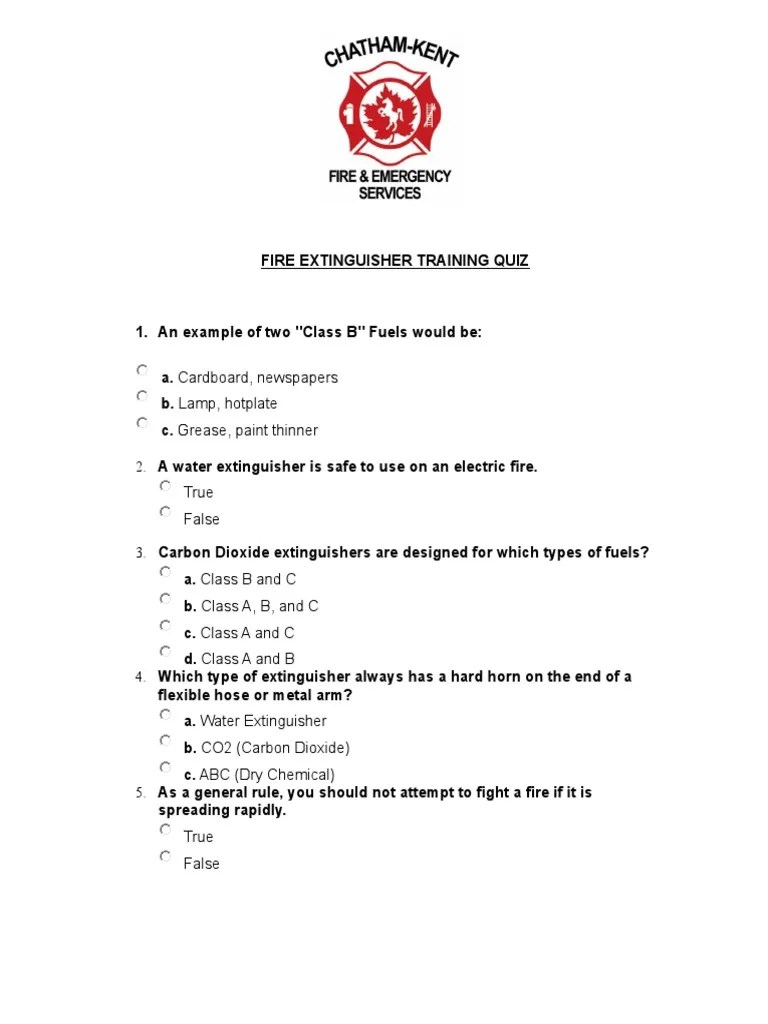 2015 Fire Extinguisher Quiz PDF