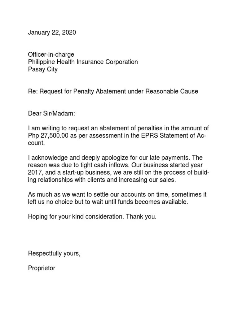 Letter For Abatement of Penalty - Word