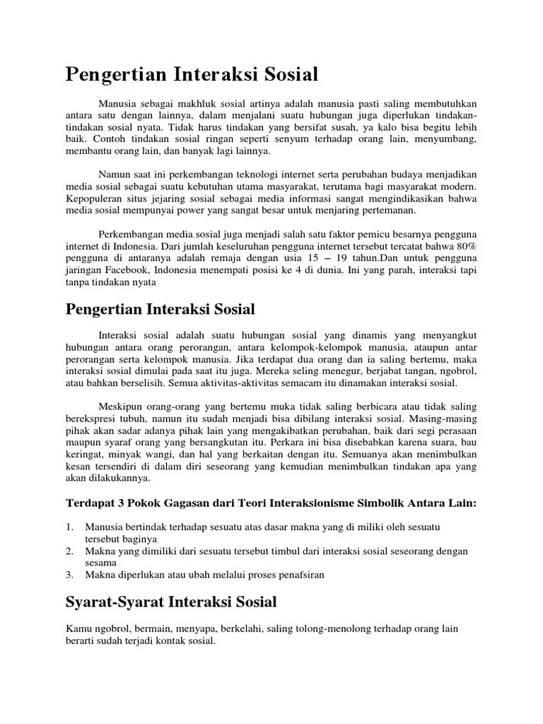 Pengertian Interaksi Sosial