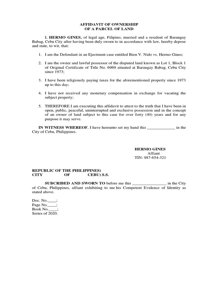 Affidavit of Ownership of Parcel of Land PDF