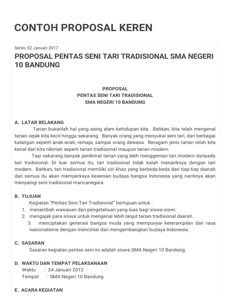 Contoh Proposal Keren: Proposal Pentas Seni Tari Tradisional Sma Negeri 10 Bandung | Pdf