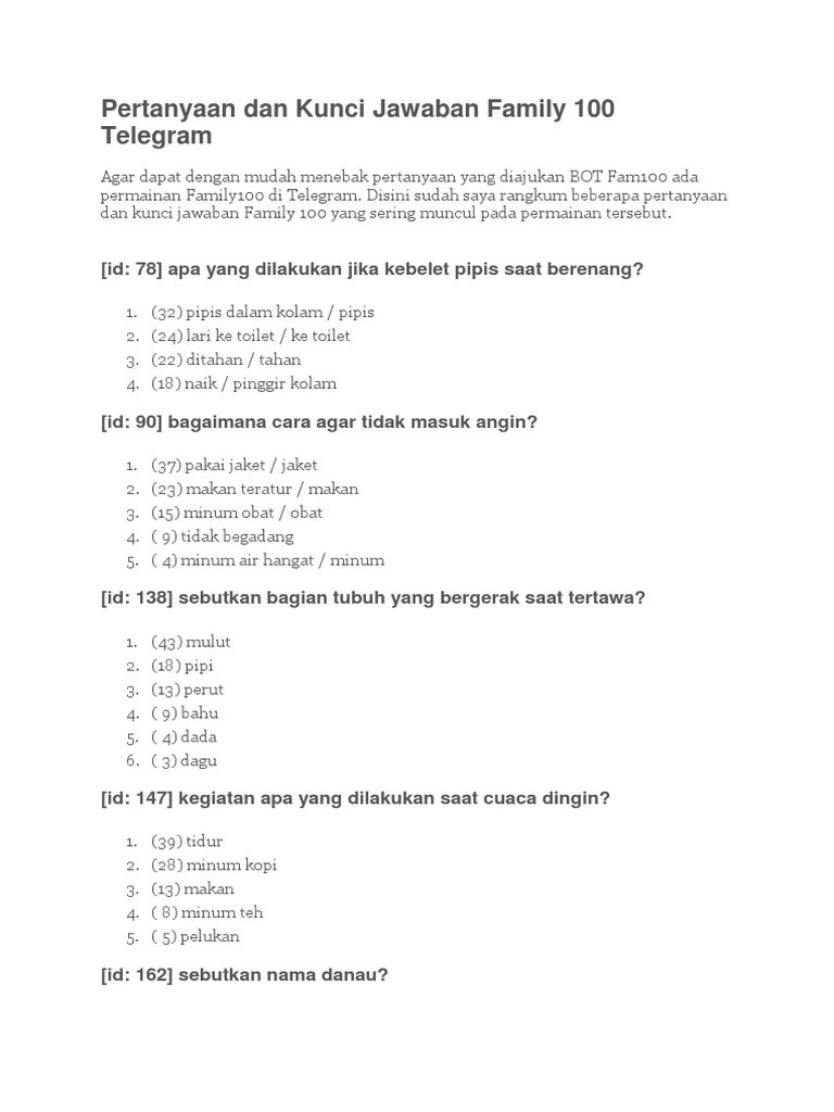 Kunci Jawaban Apa Yang Dipakai Saat Tidur Family 100
