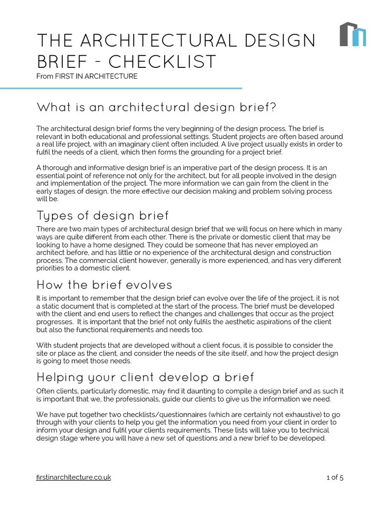 Architectural Design Brief Checklist PDF PDF Design Sustainability